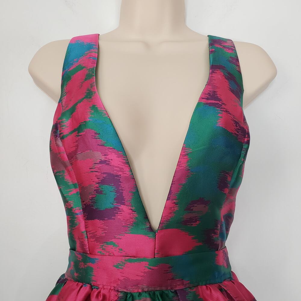 Anthropologie Hutch Jacquard Deep V High Low Midi Dress Pink Size 10 NEW - Picture 6 of 12
